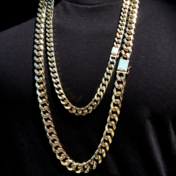 14MM 14K Gold Box Lock Curb Chain link 30"36"