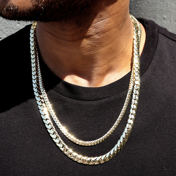 8MM Gold Miami Cuban Chain in 14K Gold Plated 20"24"