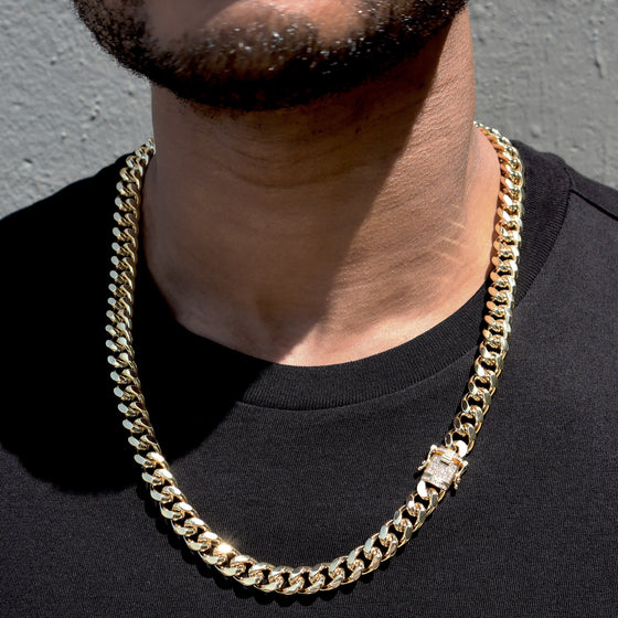 6MM 14K Gold Iced Lock Curb Chain 24"