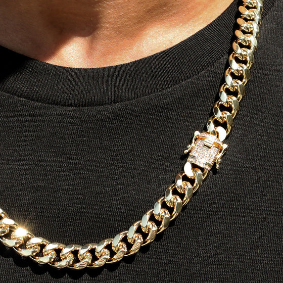 10MM 14K Gold Iced Curb Chain 24"30"