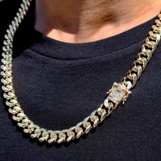 6MM 14K Gold Iced Lock Curb Chain 24"