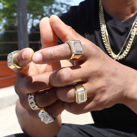 Men's CZ Cluster Bling Bling Ring in 14K Gold Plated Size10-11