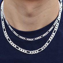  4MM Silver Concave Textured Figaro Chain Necklace 20"24"30"
