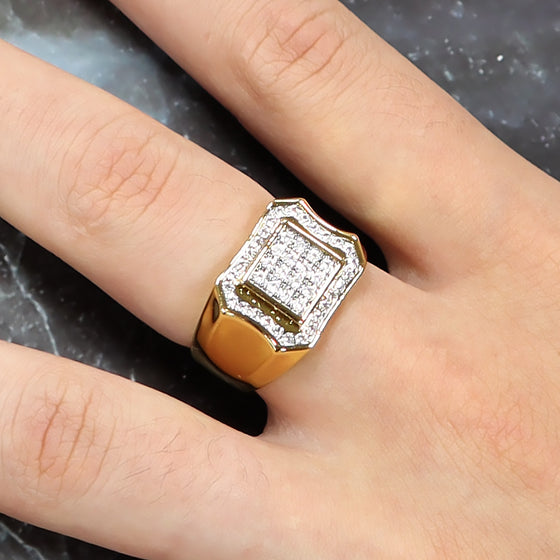 Men's CZ Square Cluster Ring in 14K Gold Plated Size10-11