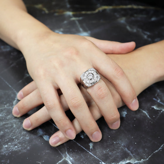 Men's CZ Multi Cluster Hip-Hop Ring in Rhodium Plated Size10-11