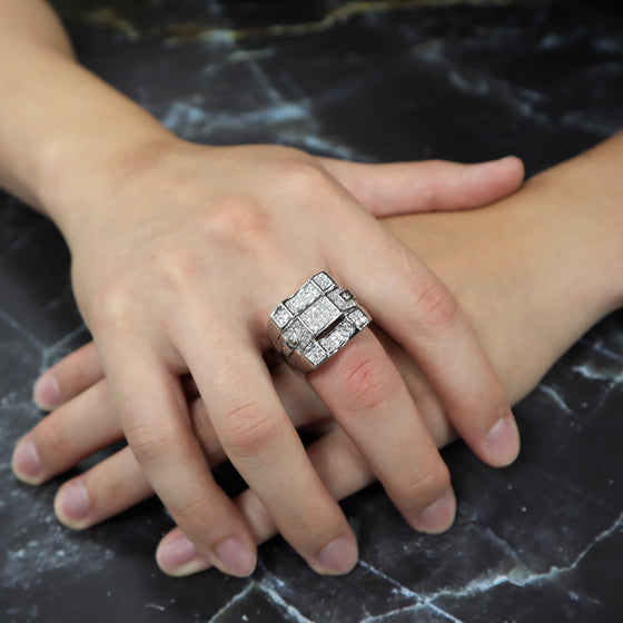 Men's CZ Cluster Iced Out Ring in Rhodium Plated Size10-11
