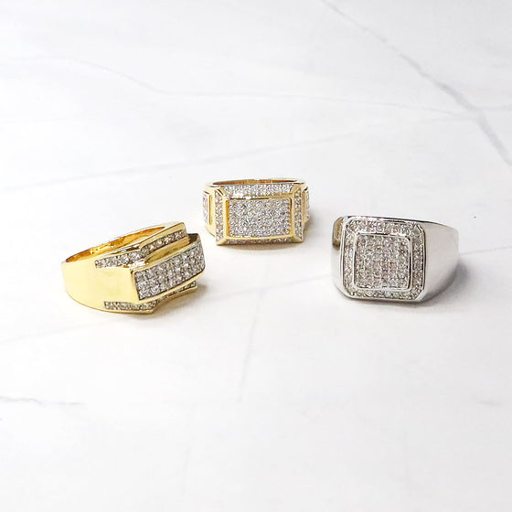 Men's Rectangle CZ Ring in 14K Gold Plated Size10-11