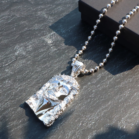 Jesus Face Hip-Hop Pendant Necklace in Rhodium Plated 36"