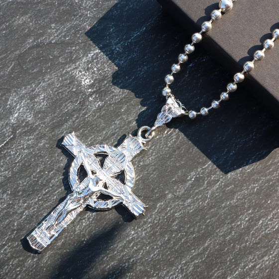 Large Cross Hip-Hop Pendant Necklace in Silver Plated 36"