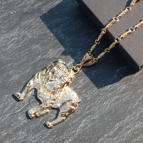 Bulldog Hip-Hop Pendant Necklace in 14K Gold Plated 36"