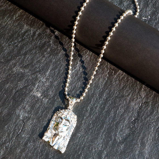 Jesus Face Hip-Hop Pendant Necklace in Rhodium Plated 36"