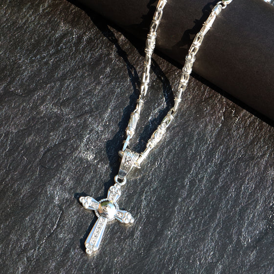 Medium Cross Hip-Hop Pendant in Silver Plated 30"