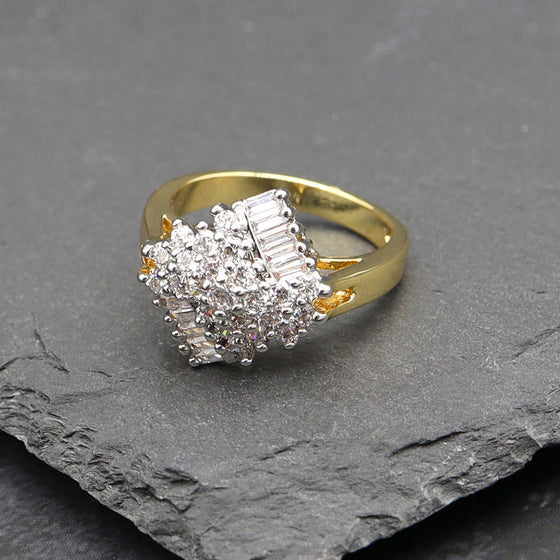 Women's Gold Baguette Cluster Cubic Zirconia Cocktail Ring Size7,8,9