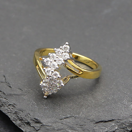 Women's 14K Gold Cubic Zirconia Cluster Bypass Ring Size7,8,9