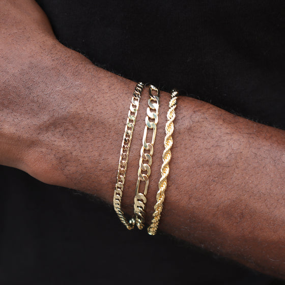 4MM Unisex Cuban Chain Link Bracelet in 14K Gold Plated 8"