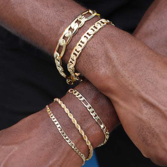 4MM Unisex Cuban Chain Link Bracelet in 14K Gold Plated 8"
