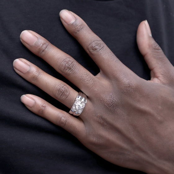 Men's Classic Iced Out Rhodium Plated Ring CZ Size10-11