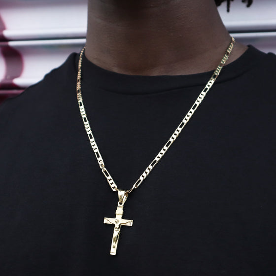 Handmade INRI Crucifix Cross Jesus Charm Necklace Set 24"