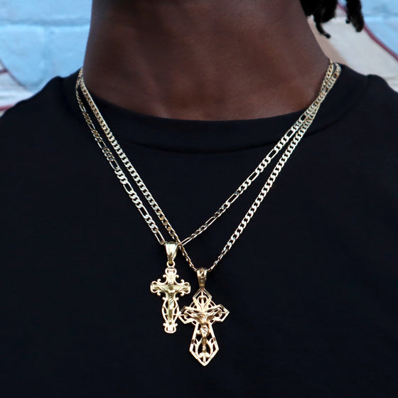 Small Filigree Cross Crucifix Pendant Necklace Set 24"