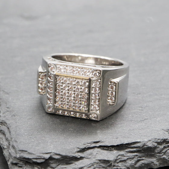 Men's CZ Square Cluster Bling Bling Ring Size10-11
