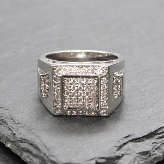 Men's CZ Square Cluster Bling Bling Ring Size10-11