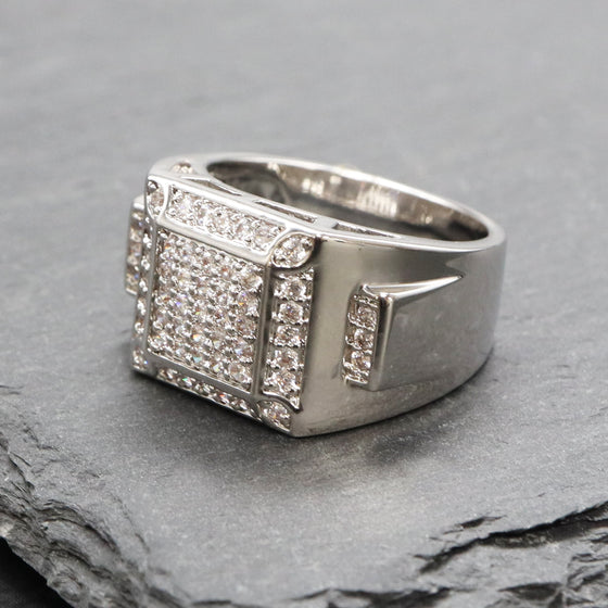 Men's CZ Square Cluster Bling Bling Ring Size10-11