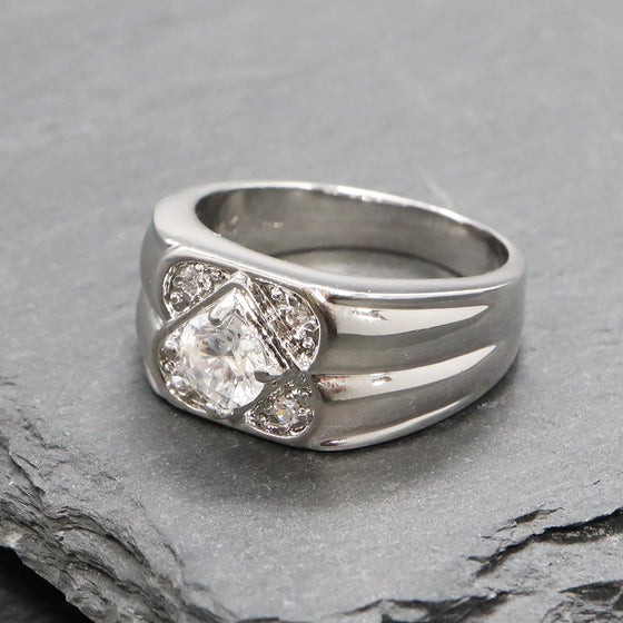Men's Classic Iced Out Rhodium Plated Ring CZ Size10-11