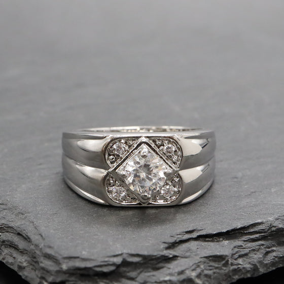 Men's Classic Iced Out Rhodium Plated Ring CZ Size10-11