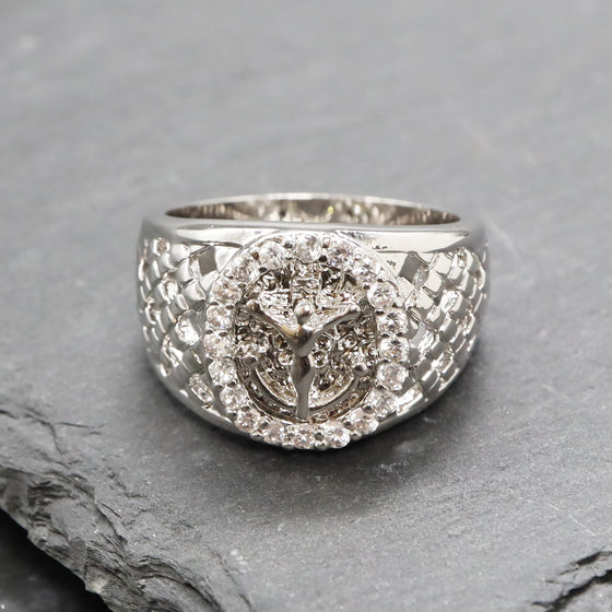 Men's Jesus Iced Out Rhodium Plated Ring CZ Size10-11