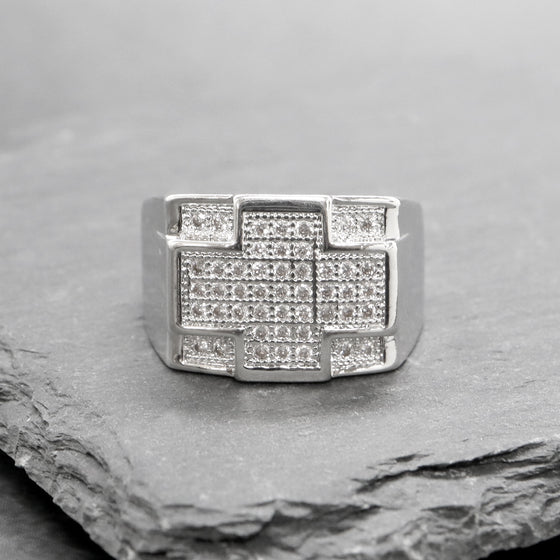 Men's Cross Cluster Ring in Rhodium Plated Size10-11