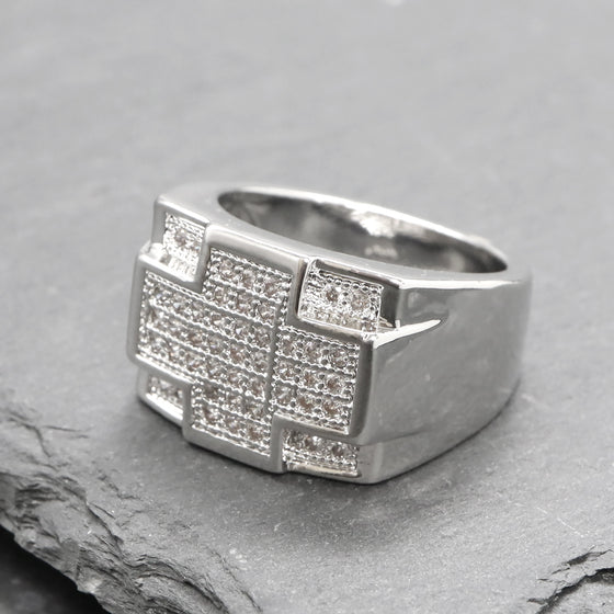 Men's Cross Cluster Ring in Rhodium Plated Size10-11
