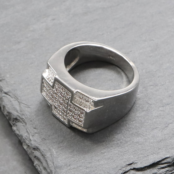 Men's Cross Cluster Ring in Rhodium Plated Size10-11