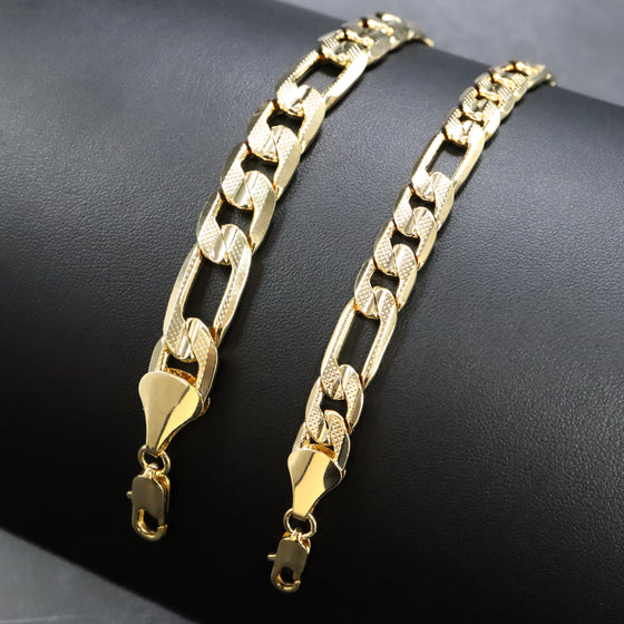 9MM Unisex Concave Textured Figaro Chain Bracelet 8"
