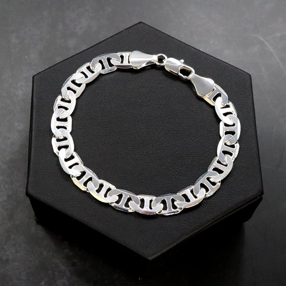 8MM Unisex Classic Mariner Chain Link Bracelet in Silver Plated 8"