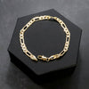 5MM Unisex Gold Concave Textured Figaro Chain Link Bracelet in 14K Gold Plated 8"