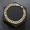 10MM Unisex Concave Textured Cuban Chain Link Bracelet in 14K Gold Plated 9"