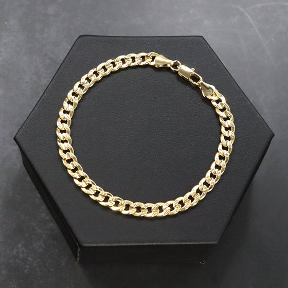 6MM Unisex Concave Textured Cuban Chain Link Bracelet 8"