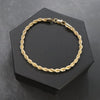 3MM Unisex Rope Chain Link Bracelet in 14K Gold Plated 8"