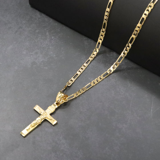 Handmade INRI Crucifix Cross Jesus Charm Necklace Set 24"
