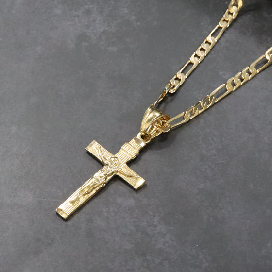 Handmade INRI Crucifix Cross Jesus Charm Necklace Set 24"