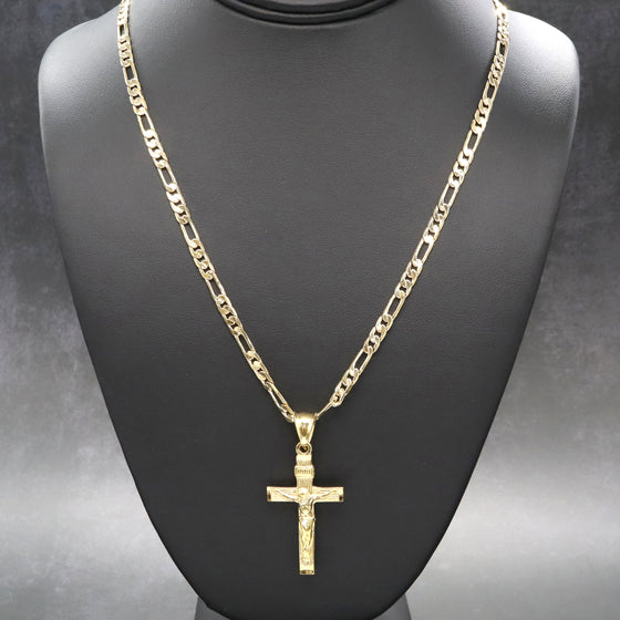 Handmade INRI Crucifix Cross Jesus Charm Necklace Set 24"