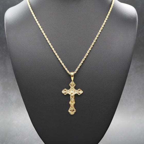 Diamond Cut Crucifix Cross Handmade Charm Necklace Set 24"