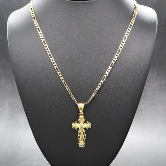 Diamond Cut Crucifix Jesus Charm Necklace Set 24"