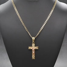  Two Tone Crucifix Cross Jesus Charm Necklace Set 24"