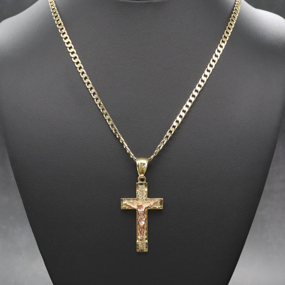 Two Tone Crucifix Cross Jesus Charm Necklace Set 24"