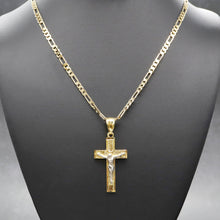  Two Tone Crucifix Cross Jesus Pendant Necklace Set 24"