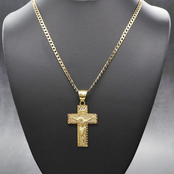 Diamond Cut INRI Crucifix Handmade Pendant Necklace Set 24"