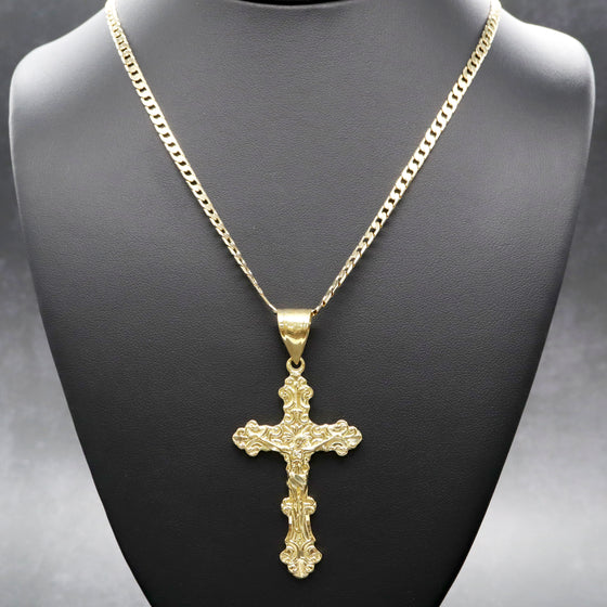 Large Diamond Cut Jesus Body Crucifix Cross Charm Necklace 24"