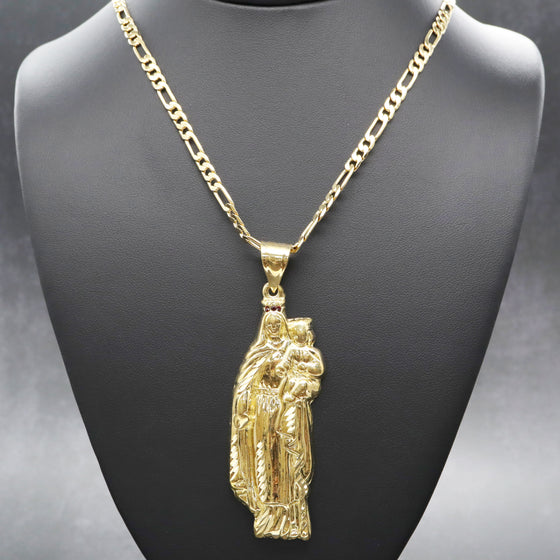 Large Saint Virgin Mary Charm Necklace Set 24"