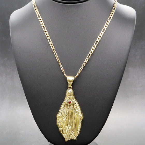 Large Saint Virgin Mary Charm Necklace Set 24"